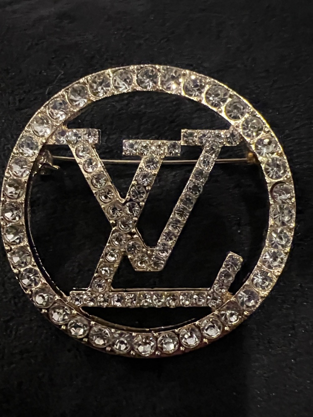 Louis Vuitton Gold-Tone Brooch with Clear Crystals